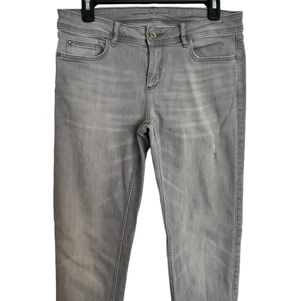 Zara Basic Jeans Z1975 Womens 8 Soft Heather Grey Skinny Stretch Cuff Zip